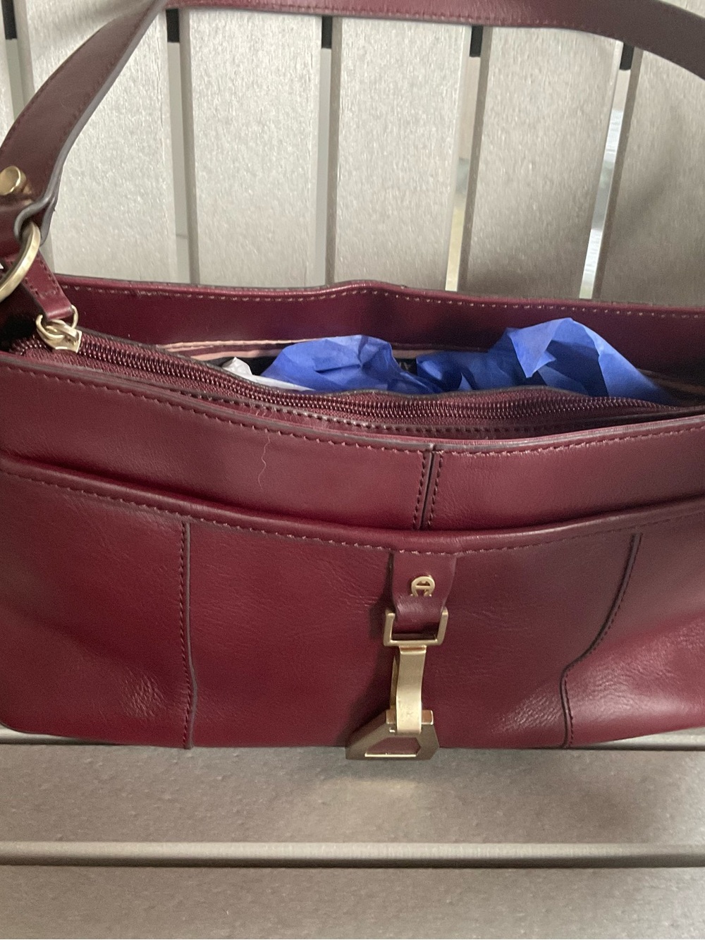Etienne Aigner Wine Red Leather Shoulder Bag with Gold Hardware